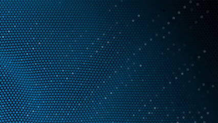 Abstract dark blue background featuring a hexagon grid pattern transitioning into scattered dots. Ideal for modern designs and digital projects.
