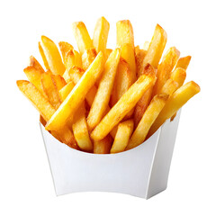 Delicious french fries in a white container isolated on transparent background