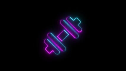 Neon Dumbbell Icon on Black Background weight fitness. neon dumbbell icon glows with vibrant colors, representing strength and fitness. Motion graphic animation in 4k video.
