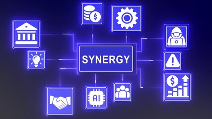 Strategic Business Intelligence and Financial Synergy Concept On The black background, Business Analytics and Decision-Making Workflow Animation. - Powered by Adobe