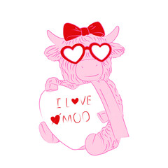 Cute Valentine Cow Holding Heart Illustration