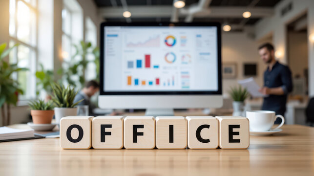 Office administration and operations message with the word OFFICE, company management and team coordination for scheduling staffing reporting and internal communication during daily business tasks