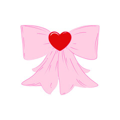 Valentine Ribbon Bow With Heart Illustration
