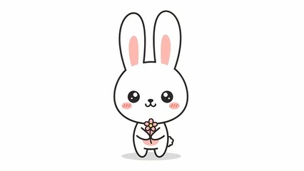 Obraz premium Cute cartoon rabbit holding a flower