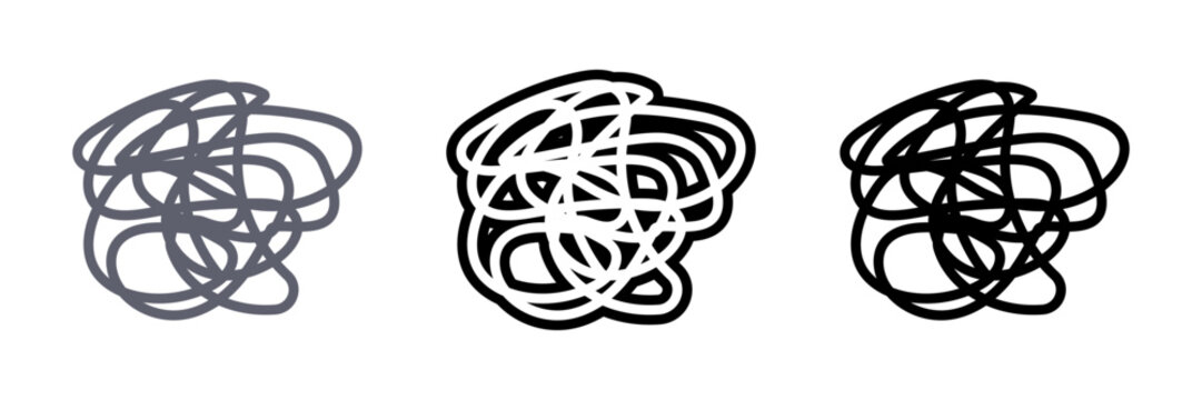 悩みや混乱を表す落書き線アイコンセット /Confusion Scribble Doodle Icon Set