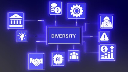 Strategic Business Intelligence and Financial Diversity Concept On The black background, Business Analytics and Decision-Making Workflow Animation. - Powered by Adobe