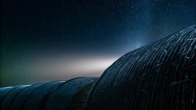 Star shines brightly over Christmas manger concept. Dark horizon framed by star filled sky and brilliant moon.