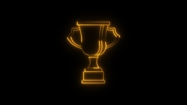 glowing orange trophy Icon animated on Black Background, award icon animation, champion trophy award icon video motion.