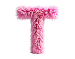Fluffy pink letter "T" on black background, detailed and textured