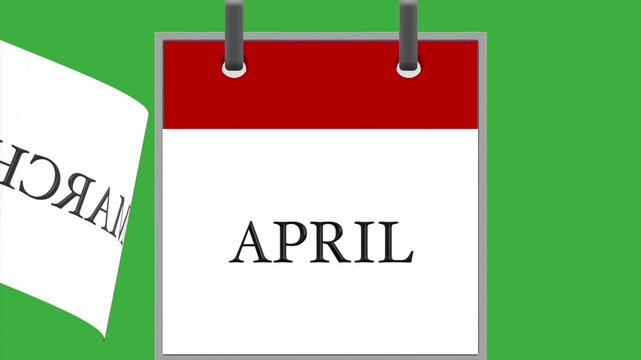 Animated calendar flipping through months from january to december on green screen