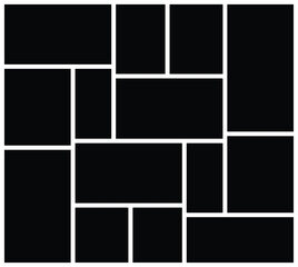Empty collage for 14 pictures. Vector photo frame for memory.  Collage template. Minimal square photo mockup, modern vector layout for branding and presentation.