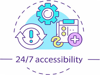 Fototapeta premium Vibrant illustration of 24/7 accessibility concept with icons
