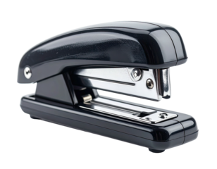 Glossy black office tool with metallic details, on transparent background