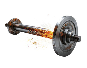 Metal bar with circular weights, sparks erupting