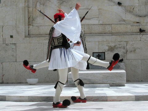 Greek parliament Guards with traditional uniform