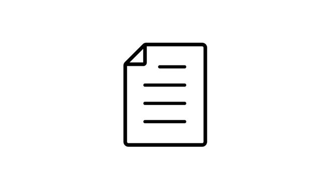 Animated document line icon with paper sheet animation demonstrating file management. Outline style on a white background in 4K resolution.