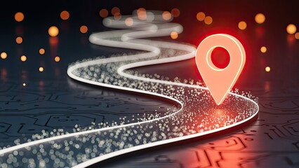 Digital Roadmap with Glowing Pin Leading to Destination.