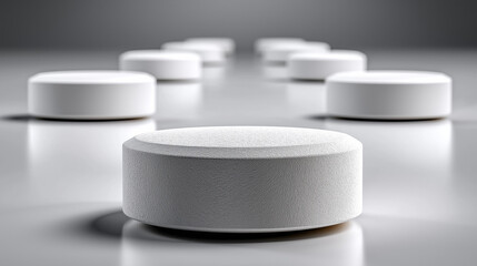 Precise round white pills studio photo