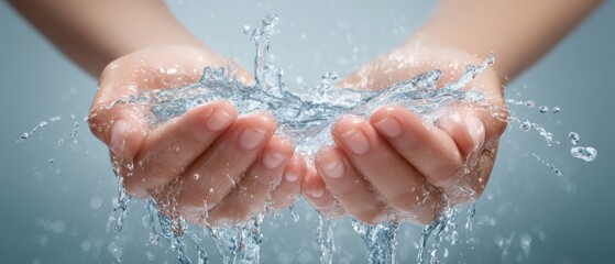 Fototapeta premium Hands cupping and holding splashing water against transparent background