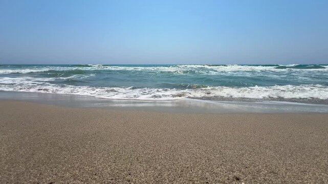 Patara Beach in Turkey is the longest sandy beach in the country. Beautiful very fine sand and turquoise sea, a great place to relax. Stunning view of the pristine Patara beach in Antalya. 4К