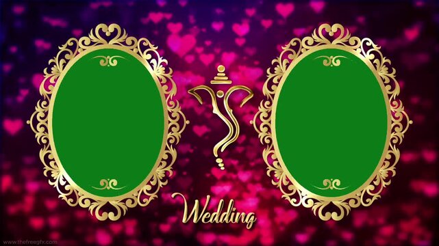 Elegant wedding graphic with gold frames and hearts