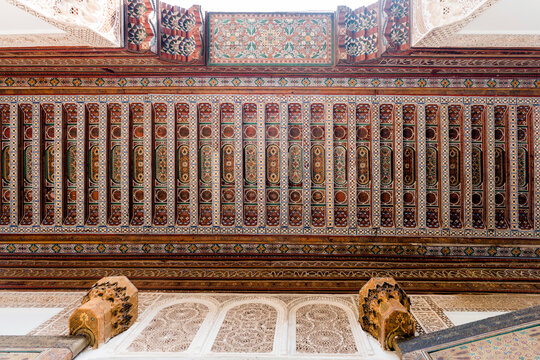 A decorative ceiling with arabesque pattern in Morocco