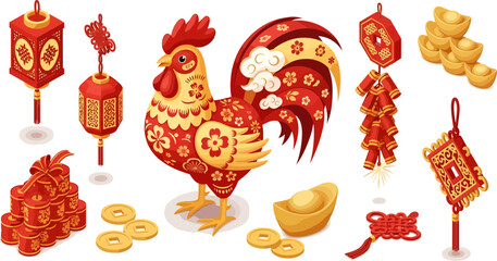 Obraz premium rooster and festive decorations