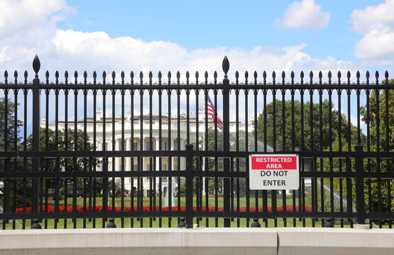 Washington, DC, USA - August 26, 2025: protection fence and prohibition of access on the border of the white house