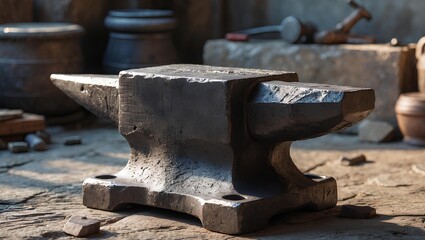Classic Blacksmith Anvil Showing Solid Steel Form Representing Manual Labor, Traditional Metalworking Skills, Tool Heritage, and Timeless Forging Practices