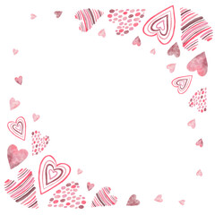 Pink and Red Heart Frame. Watercolor St Valentine&rsquo;s  illustration