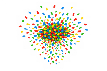 Colorful confetti explosion creating festive abstract background with falling streamers on transparent backdrop