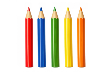 Colorful pencils standing upright, showing art tools for drawing and education. Transparent background, easy to use