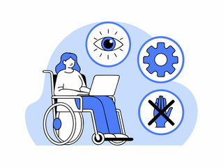 Disability awareness and accessibility concept with woman in wheelchair using laptop