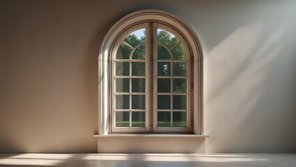 Traditional Arch Window Framing Exterior Views Showcasing Architectural Heritage, Curved Window Design, Old World Craftsmanship, and Visual Harmony