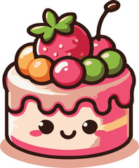 Cute Strawberry Fruit Cake Character Illustration for Kid Design