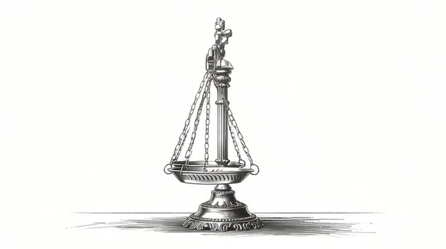 A detailed, vintage-style illustration of an antique balance scale on a clean white background, symbolizing justice and fairness.