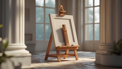 Wooden Art Easel Standing in Creative Studio Representing Artistic Expression, Painting Process, Visual Arts Practice, and the Foundation of Fine Art Creation