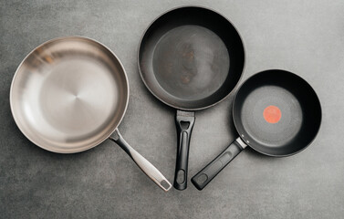 Different Frying Pans Comparison Flat Lay