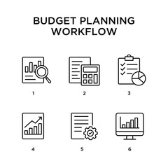 6 Step Budget Planning Workflow Diagram Outline Vector for Corporate Finance Process