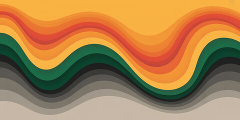 Retro wavy stripes of orange red green grey and beige in a layered pattern image photo