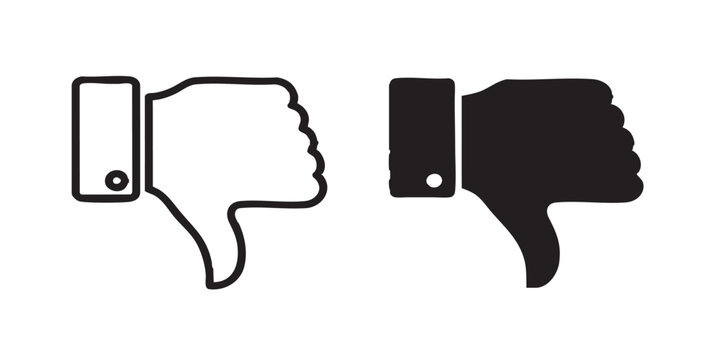 Thumb down vector icon, dislike and negative feedback symbol, social media and rejection sign, outline and filled style, clean black line and solid design, minimal flat icon, isolated on transparent b