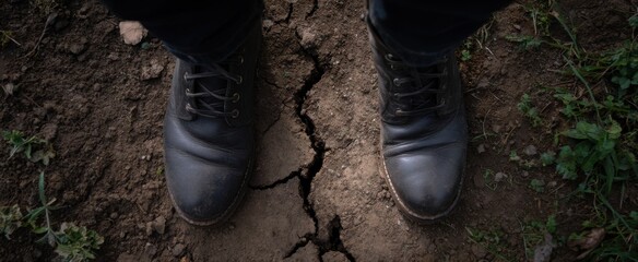 cracked leather boots navigate a lonely weathered trail marked by whispers of history