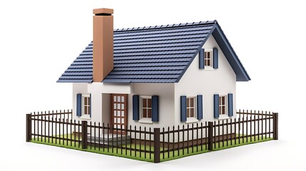Small 3D house with fence on a clean white background for real estate sale