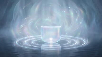 A crystal sound bowl vibrating with pure tones for meditation and healing.