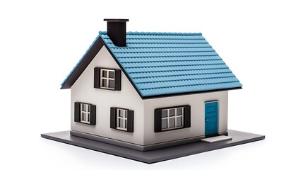 Small 3D house with solar panels on the roof isolated on a white background for real estate and sustainable housing concept