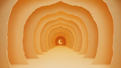 Abstract Orange Paper Tunnel with Crescent Moon Light Effect