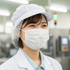 Fototapeta premium 食品工場で働く若い日本人女性