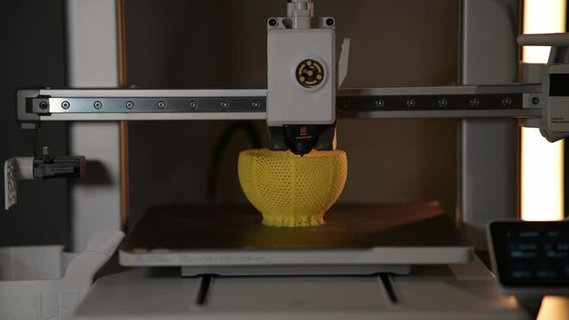 3D Printer Creating Vibrant yellow Prototype Model