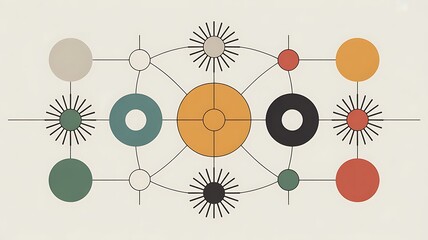 Vibrant geometric pattern with colorful circles and lines