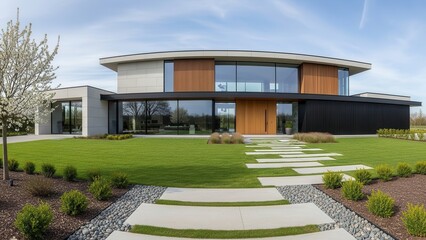 Fototapeta premium Modern luxury house with sleek glass facade.